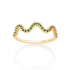 GOLD WAVE SKINNY RING IN GREEN