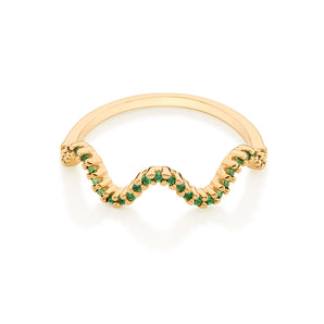 GOLD WAVE SKINNY RING IN GREEN