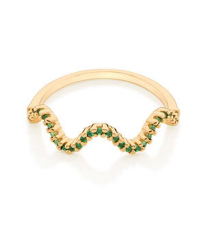 GOLD WAVE SKINNY RING IN GREEN