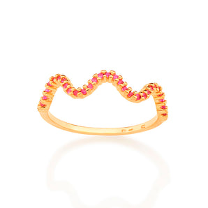 GOLD WAVE SKINNY RING IN FUSCHIA