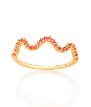 GOLD WAVE SKINNY RING IN FUSCHIA