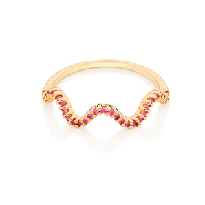 GOLD WAVE SKINNY RING IN FUSCHIA