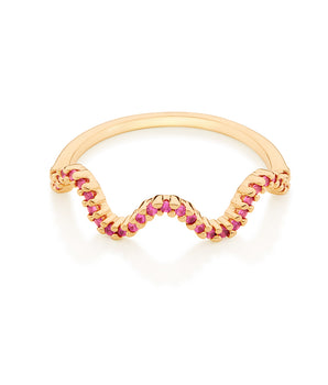 GOLD WAVE SKINNY RING IN FUSCHIA