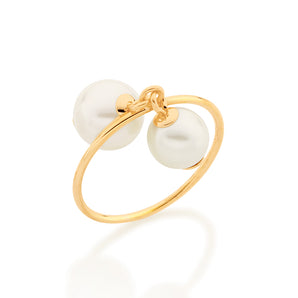 GOLD DANGLY PEARL RING
