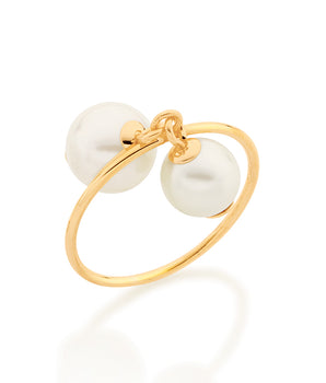 GOLD DANGLY PEARL RING