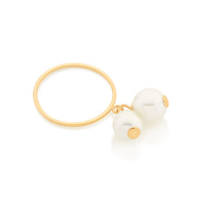 GOLD DANGLY PEARL RING
