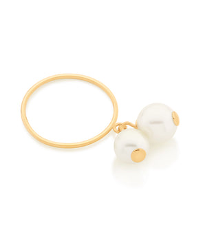 GOLD DANGLY PEARL RING