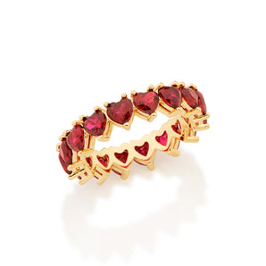 GOLD HEART STUDDED RING IN RED