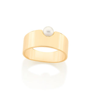 GOLD THICK BAND PEARL RING