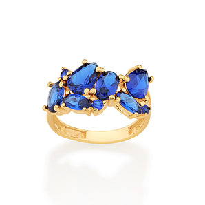 GOLD ABSTRACT RING IN BLUE