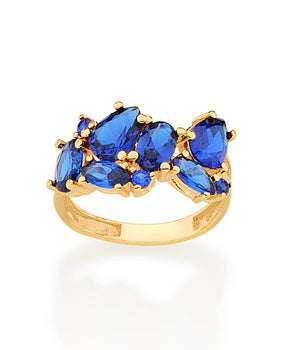 GOLD ABSTRACT RING IN BLUE
