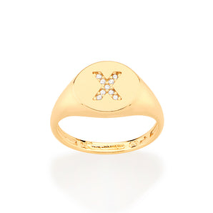 GOLD LETTER PINKY RING