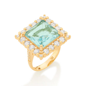 GOLD SQUARE STONE MAXI RING IN LIGHT BLUE