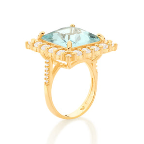GOLD SQUARE STONE MAXI RING IN LIGHT BLUE