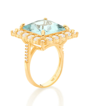 GOLD SQUARE STONE MAXI RING IN LIGHT BLUE