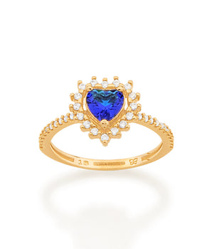 GOLD ROYAL HEART RING IN BLUE