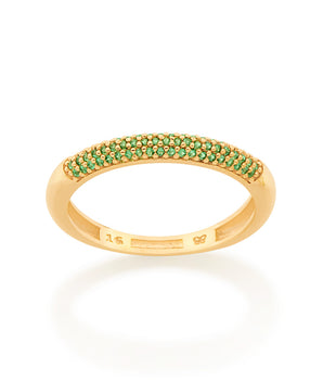 GOLD HALF STUDDED RING IN GREEN