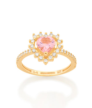 GOLD ROYAL HEART RING IN LIGHT PINK