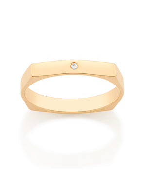 GOLD OCTAGON GEOMETRIC WEDDING BAND RING WITH STONE