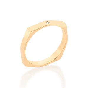 GOLD OCTAGON GEOMETRIC WEDDING BAND RING WITH STONE