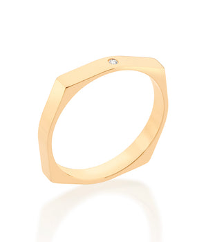 GOLD OCTAGON GEOMETRIC WEDDING BAND RING WITH STONE