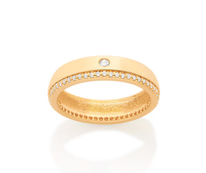GOLD TIMELESS WEDDING BAND RING WITH STONE