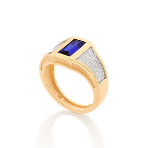 GOLD DOUBLE TONE mens RING IN BLUE