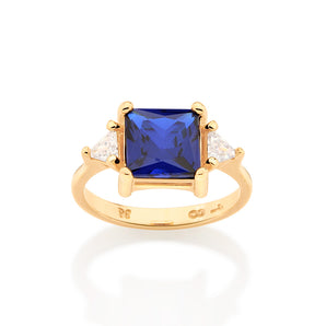 GOLD BLUE SQUARE RING