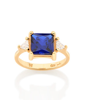GOLD BLUE SQUARE RING