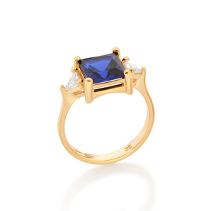 GOLD BLUE SQUARE RING