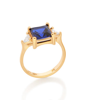 GOLD BLUE SQUARE RING