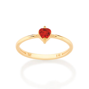GOLD RED HEART SKINNY RING