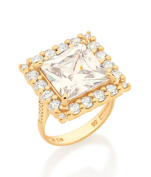 GOLD SQUARE STONE MAXI RING IN WHITE