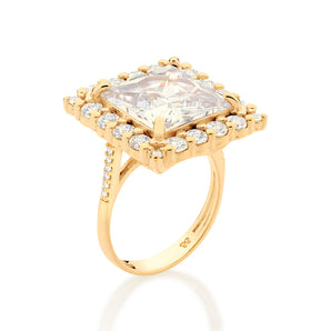 GOLD SQUARE STONE MAXI RING IN WHITE