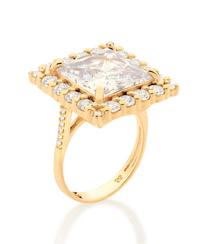 GOLD SQUARE STONE MAXI RING IN WHITE