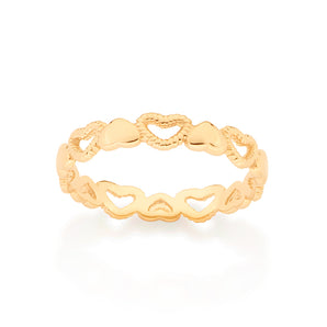 GOLD SOLID AND HOLLOW HEARTS SKINNY RING