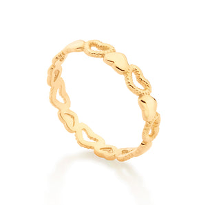 GOLD SOLID AND HOLLOW HEARTS SKINNY RING