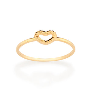 GOLD TEXTURED HOLLOW HEART SKINNY RING