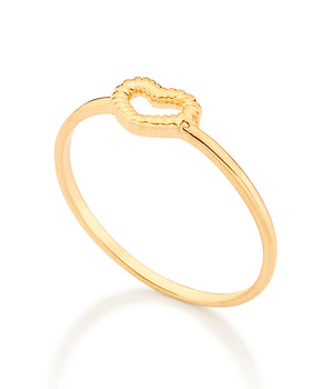 GOLD TEXTURED HOLLOW HEART SKINNY RING