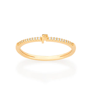GOLD STUDDED LETTER SKINNY RING