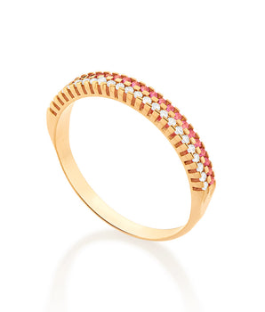 GOLD PINK AND WHITE STUDDED RING