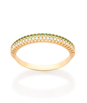 GOLD GREEN AND WHITE STUDDED RING