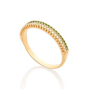 GOLD GREEN AND WHITE STUDDED RING