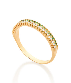 GOLD GREEN AND WHITE STUDDED RING