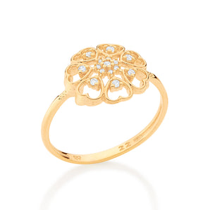 GOLD HEART FLOWER RING