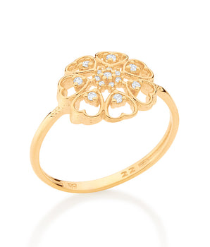 GOLD HEART FLOWER RING