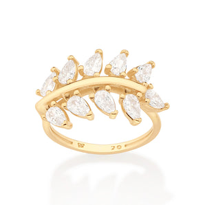 GOLD STUDDED LEAF RING
