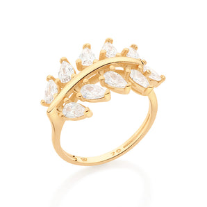 GOLD STUDDED LEAF RING