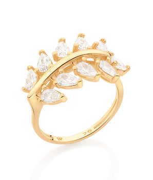GOLD STUDDED LEAF RING