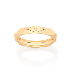 GOLD GEOMETRIC WEDDING BAND WITH ZIRCONIA
